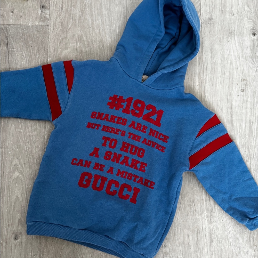 Gucci Kids Blue Hoodie with Red Accents